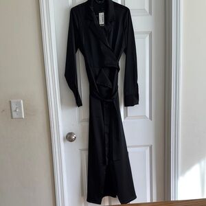 Elegant Black Women's Satin Shirt Dress